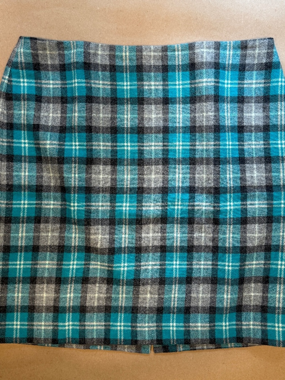 Talbots 12P Teal & Grey Windowpane Pencil Skirt